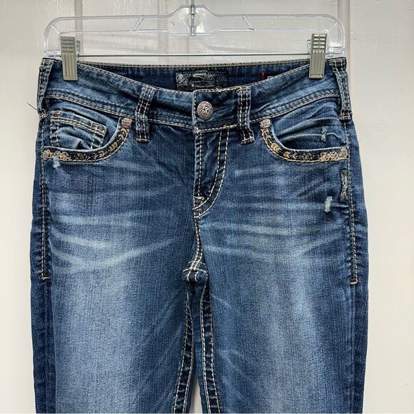 Silver suki mid slim boot cut thick stitch fluid denim jeans women's 27 x 31 - Picture 4 of 8